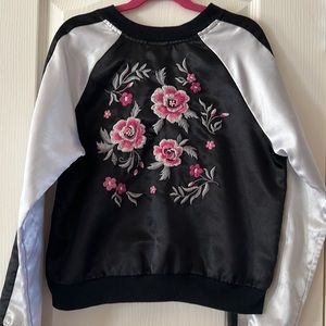 Total Girl Satin Embroidered Floral Bomber Zip Jacket